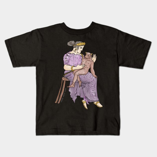 Pasiphae and Baby Minotaur by Greek Myth Comix Kids T-Shirt by GreekMythComix